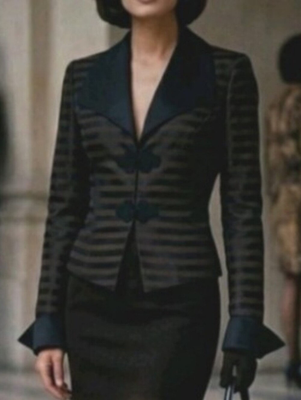 Karen Lawrence Black Blazer Striped Satin Like Trim Jacket